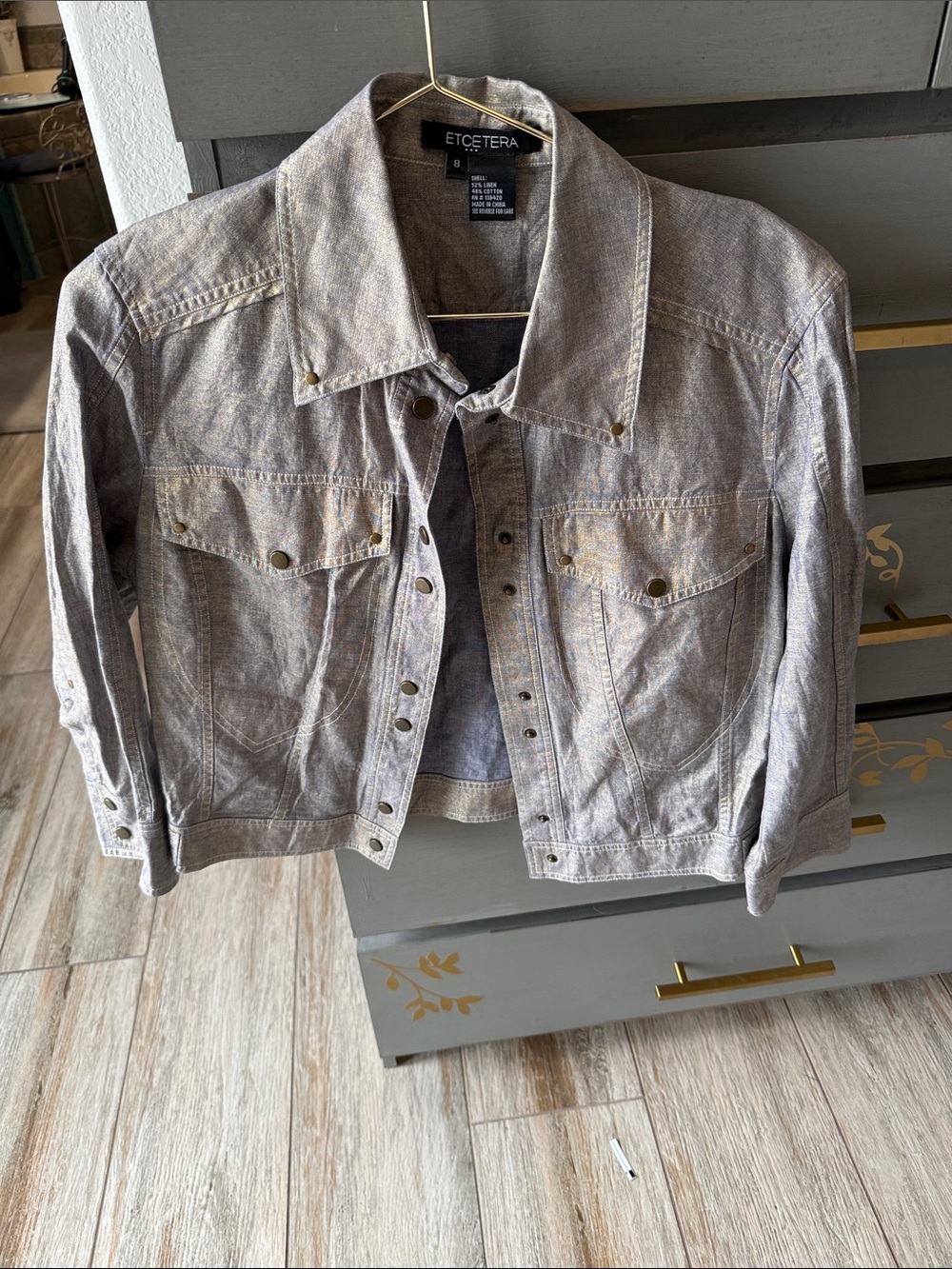 ETCETERA Women's Gray Denim Jacket with Snap Front